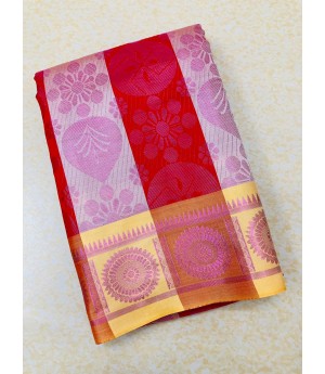 Red Cream Patta Banarasi Silk All Over Zari Weaved Saree