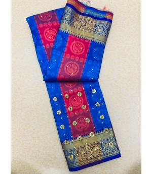 Royal Blue Multicolor Patta Banarasi Silk All Over Zari Weaved Stone Work Saree