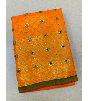 Gold Cotton Silk Jhalak All Over Zari Weaved Stone Work Saree