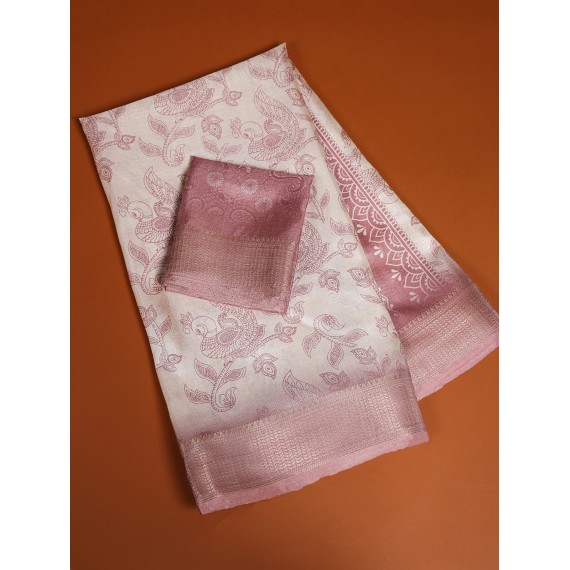 Softy Dola Silk Digital Printed Body And Pallu With Zari Border Saree