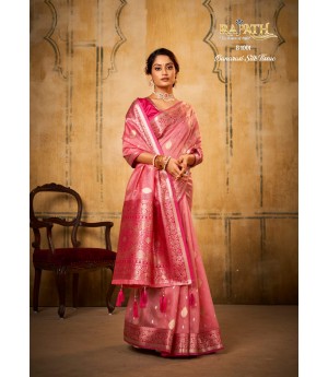 Pink Pure Banarasi Tissue Silk All Over Zari Booti Weaved With Rich Pallu Border Saree