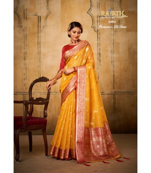 Gold Pure Banarasi Tissue Silk All Over Zari Booti Weaved With Rich Pallu Border Saree