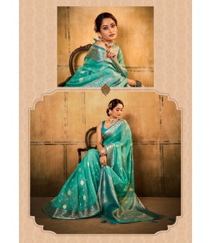 Sea Green Pure Banarasi Tissue Silk All Over Zari Booti Weaved With Rich Pallu Border Saree