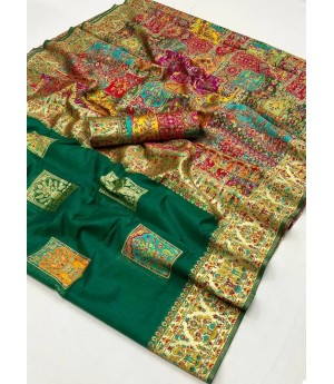 Green Kashmiri Pashmina Modal Silk Handloom Multi Color Resham Weaved Saree