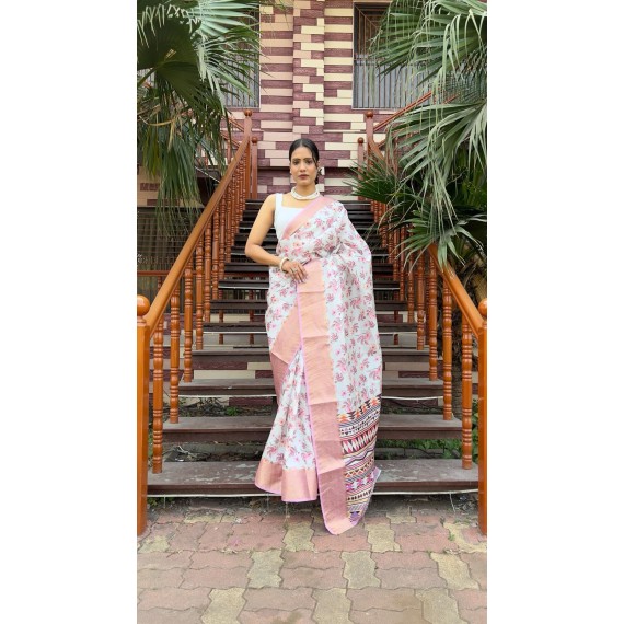 Pink Based Silk Kanjivaram All Over Digital Printed Body Rich Pallu With Zari Border Saree