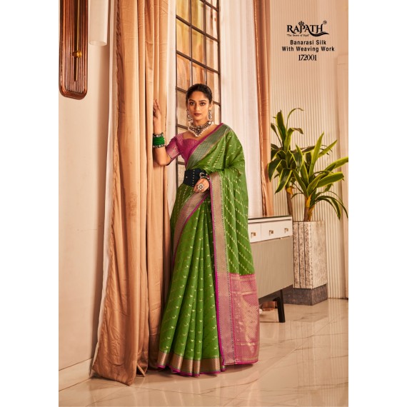 Green Banarasi Silk All Over Lehariya Zari Weaved With Rich Pallu Border Saree
