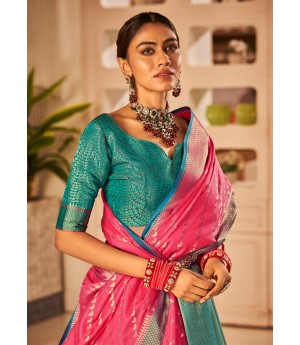 Raani Banarasi Silk All Over Lehariya Zari Weaved With Rich Pallu Border Saree