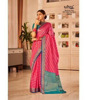 Raani Banarasi Silk All Over Lehariya Zari Weaved With Rich Pallu Border Saree