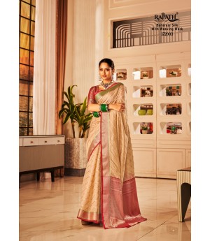 Cream Banarasi Silk All Over Lehariya Zari Weaved With Rich Pallu Border Saree