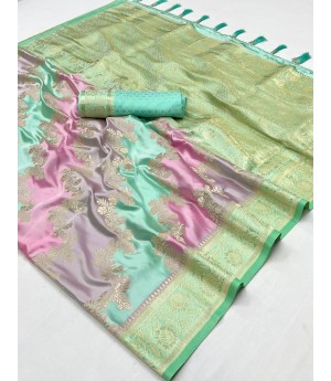 Sea Green Based Multicolor Banarasi Silk All Over Zari Weaved Body Rich Pallu & Border Saree