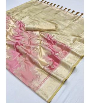 Pink Based Multicolor Banarasi Silk All Over Zari Weaved Body Rich Pallu & Border Saree