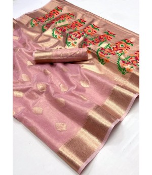 Purple Kora Tissue Silk Zari Weaved Body Border With Paithani Pallu Saree