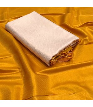 Cream Banarasi Silk All Over Copper Zari Weaved With Gold Weaved Border
