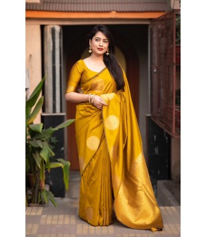 Gold Banarasi Silk All Over Gold Zari Weaved Circle Boota Borderless Saree