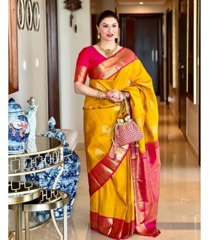 Gold Banarasi Silk All Over Zari Weaved With Rich Pallu Gold Border Saree