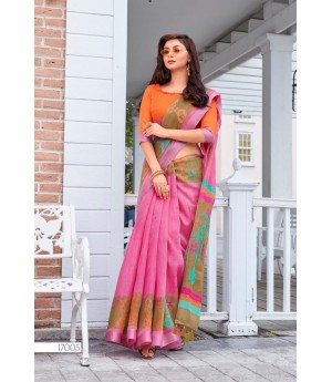 Pink Tussar Pattu All Over Resham Weaved Ikkat Style With Tassels On Pallu Saree