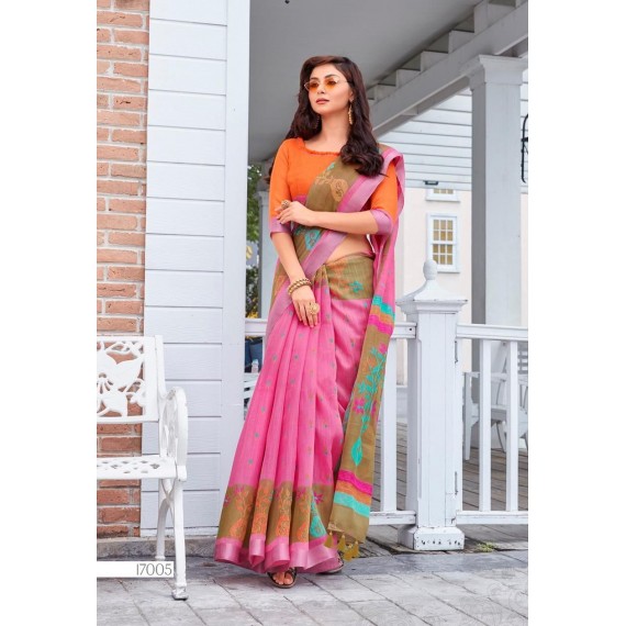 Pink Tussar Pattu All Over Resham Weaved Ikkat Style With Tassels On Pallu Saree