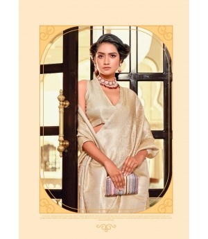 Ivory Kanjivaram Silk All Over Rich Zari Weaved Body Pallu Border Saree