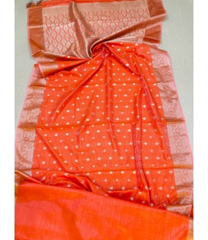 Orange Pure Banarasi Tanchhui Silk Self Weaved Rich Zari Pallu Border With Tassels Saree