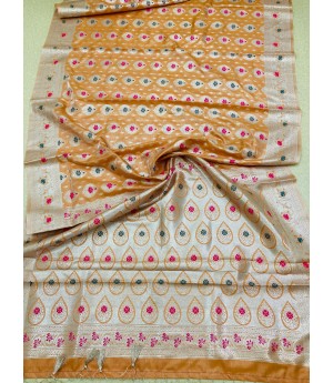 Light Mustard Pure Banarasi Silk All Over Rich Zari Resham Weaved Pallu Border With Tassels Saree