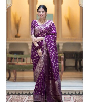 Indigo Banarasi Soft Silk All Over Rich Zari Weaved Body Pallu Border Saree