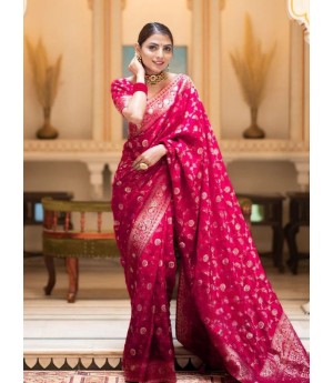 Magenta Banarasi Soft Silk All Over Rich Zari Weaved Body Pallu Border Saree