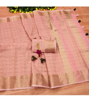 Pink Linen Silk All Over Check Weaved With Zari Weaved Rich Pallu & Border Saree