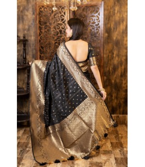 Black Soft Banarasi Silk All Over Zari Booti With Rich Zari Pallu & Border Weaved Saree