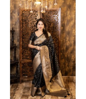 Black Soft Banarasi Silk All Over Zari Booti With Rich Zari Pallu & Border Weaved Saree
