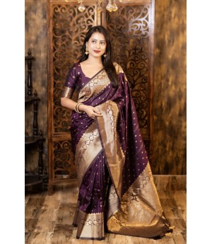 Purple Soft Banarasi Silk All Over Zari Booti With Rich Zari Pallu & Border Weaved Saree
