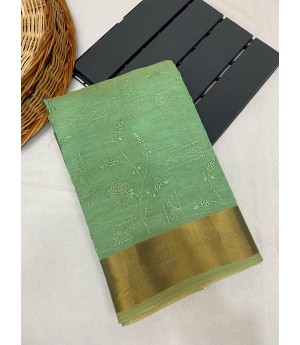 Sea Green Tissue Silk Embroidered All Over With Rich Pallu & Zari Border Saree