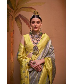 Gray Handloom Banarasi Silk Zari Weaved Rich Pallu Saree