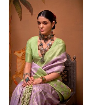 Lavender Handloom Banarasi Silk Zari Weaved Rich Pallu Saree