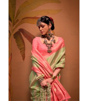 Olive Green Handloom Banarasi Silk Zari Weaved Rich Pallu Saree