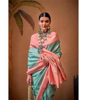 Sea Green Handloom Banarasi Silk Zari Weaved Rich Pallu Saree