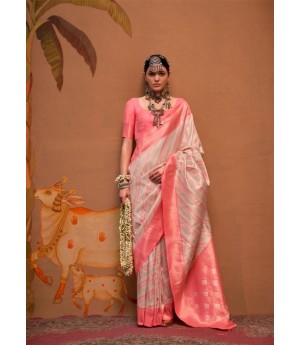 Ivory Cream Handloom Banarasi Silk Zari Weaved Rich Pallu Saree