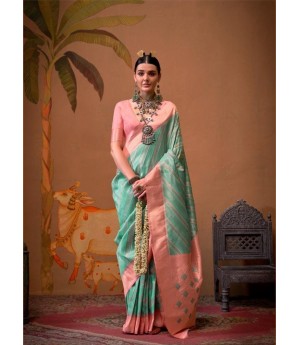 Sea Green Handloom Banarasi Silk Zari Weaved Rich Pallu Saree