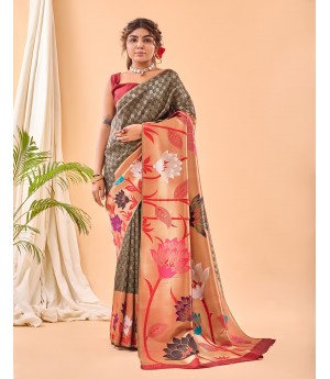 Black Handloom Banarasi Paithani Silk All Over Zari Weaved With Rich Pallu Wide Paithani Border Saree 