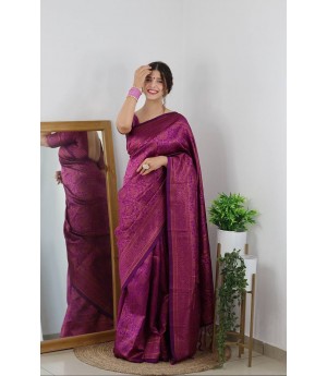 Magenta Banarasi Silk All Over Copper Zari Weaved Rich Pallu Saree