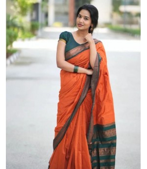 Orange Banarasi Silk Rich Zari Weaved Pallu Border Saree