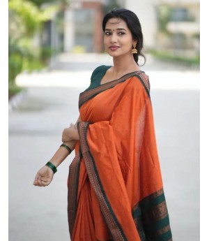 Orange Banarasi Silk Rich Zari Weaved Pallu Border Saree