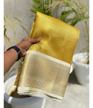 Gold Banarasi Tissue Silk All Over Zari Weaved Body With Designer Woven Pallu & Border Saree